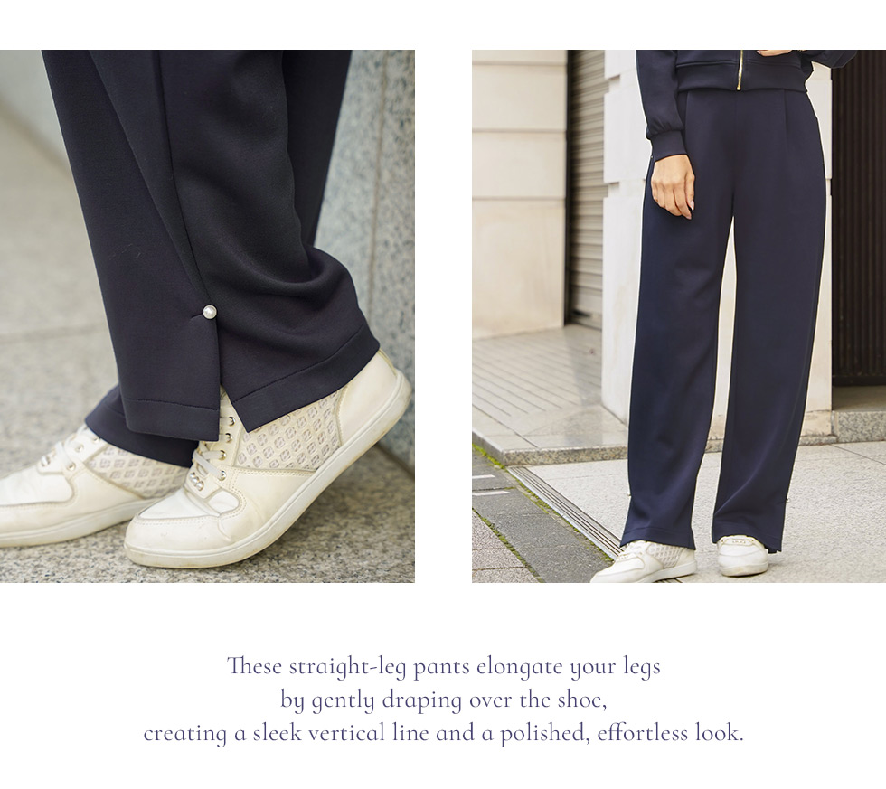 パール付き ダンボールニット リラックス パンツ le reve vaniller