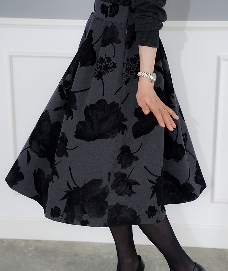 花柄 フロッキー タック フレア スカート Joint Space×kozuesakurada