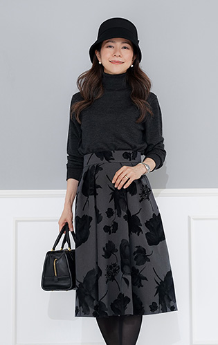 花柄 フロッキー タック フレア スカート Joint Space×kozuesakurada