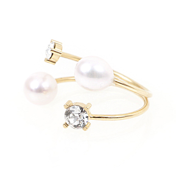 ツイン パール クリスタル リング