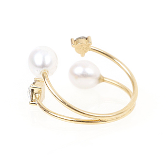 ツイン パール クリスタル リング