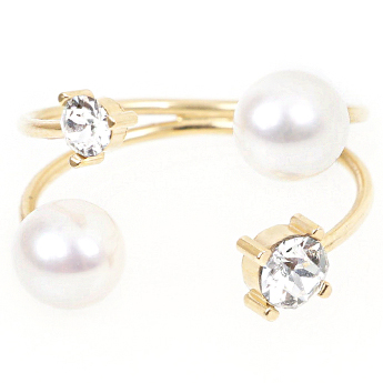 ツイン パール クリスタル リング