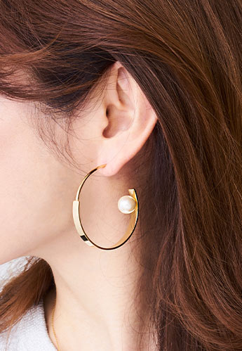  ポイント パール フープ ピアス