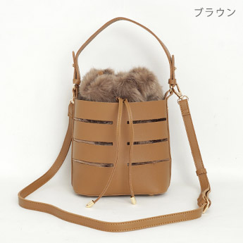 フェイクレザー ＆ エコファー ポーチ 3Way ショルダーバッグ