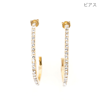 クリスタル カーブ フープ ピアス
