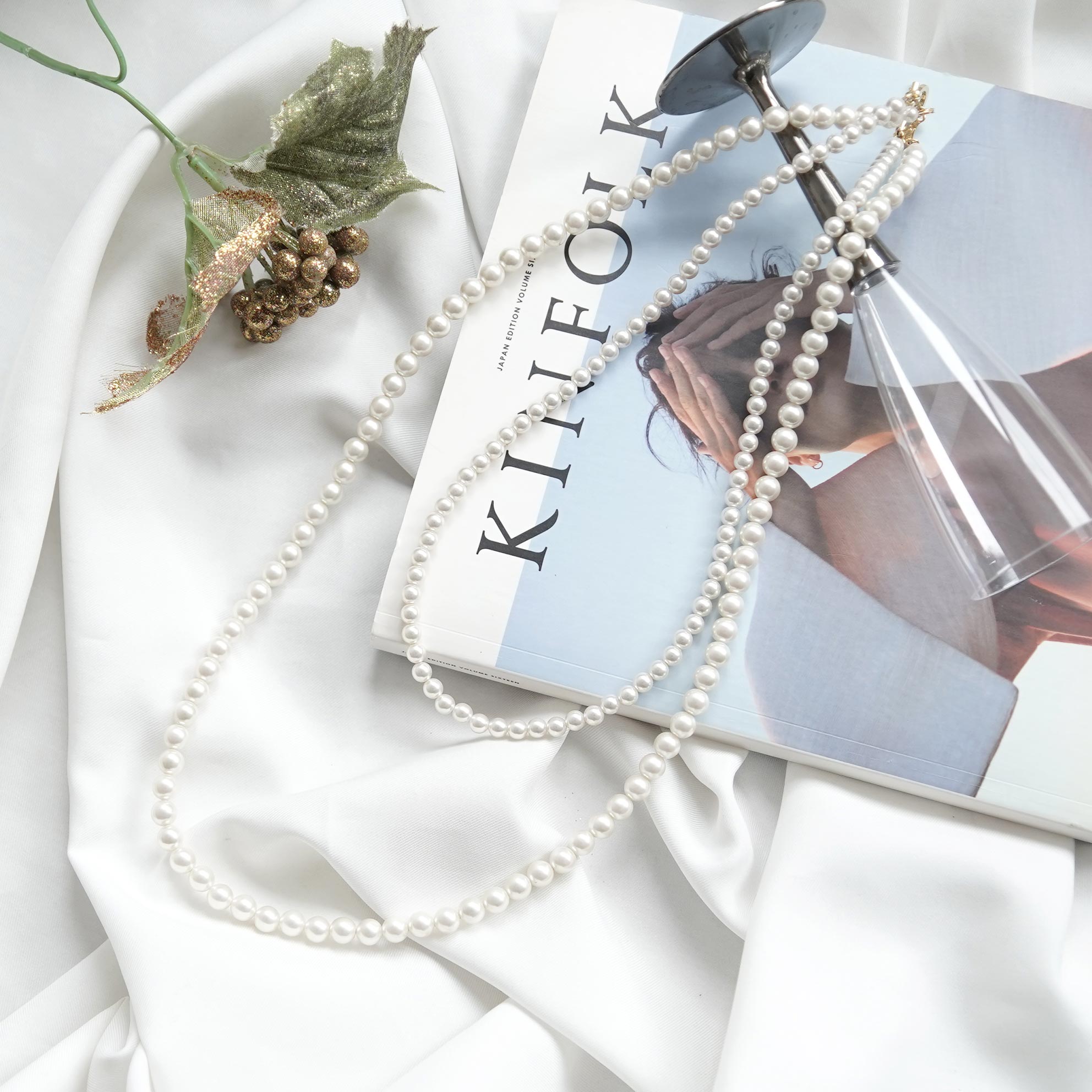 2連 ロング パール ネックレス