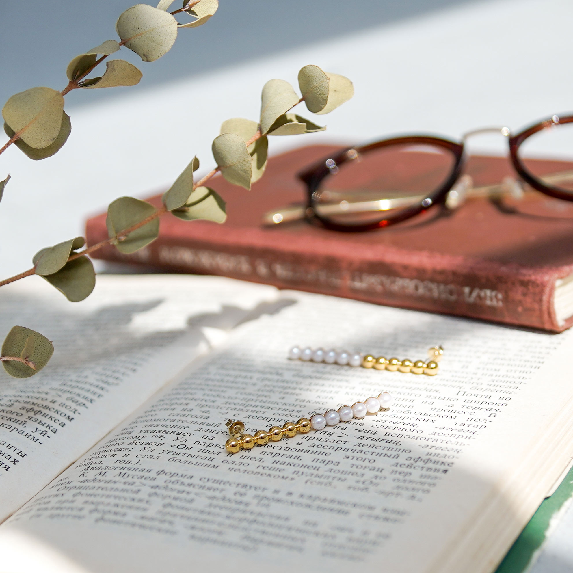 バイカラー パール ライン ピアス イヤリング