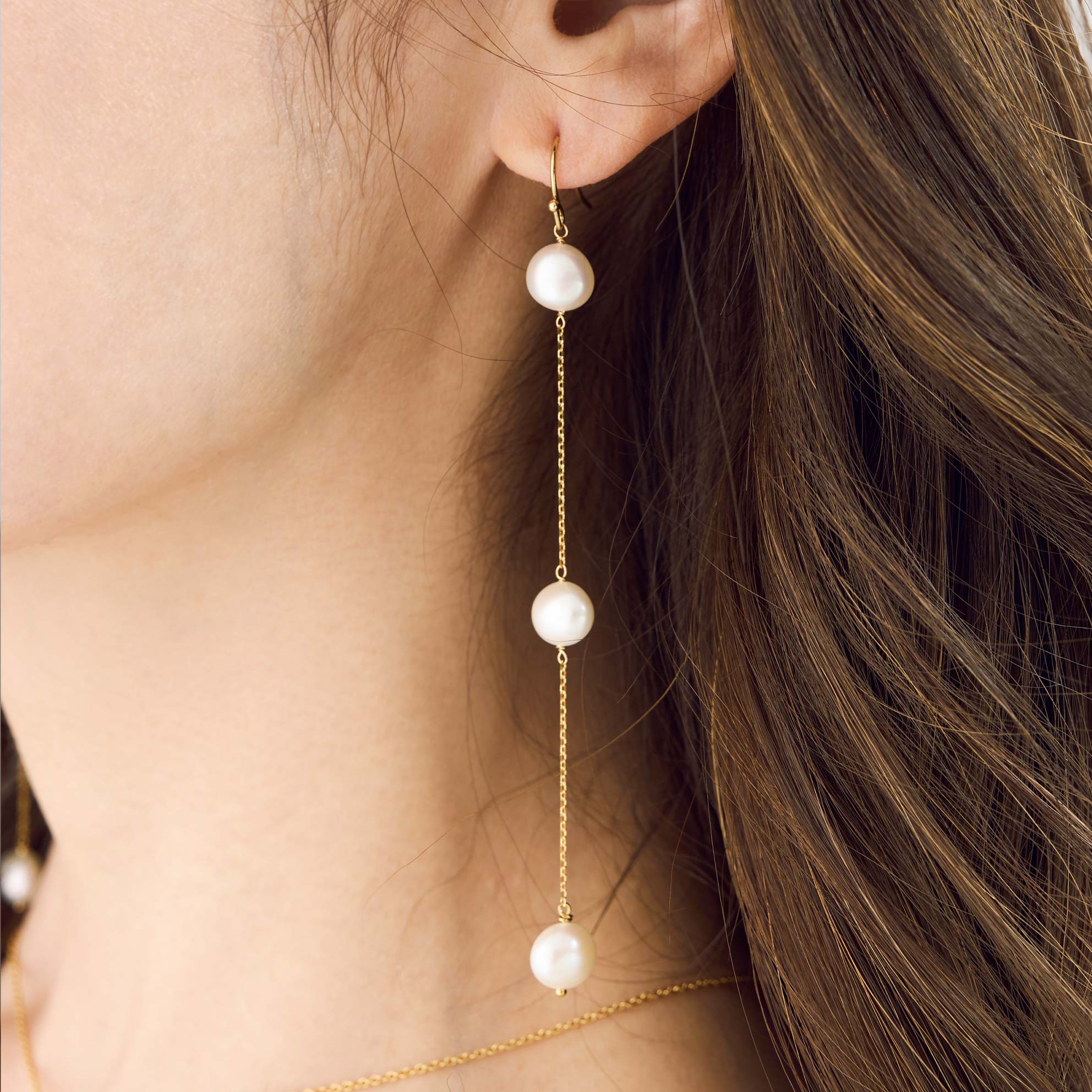 ボタン パール ロング ピアス イヤリング