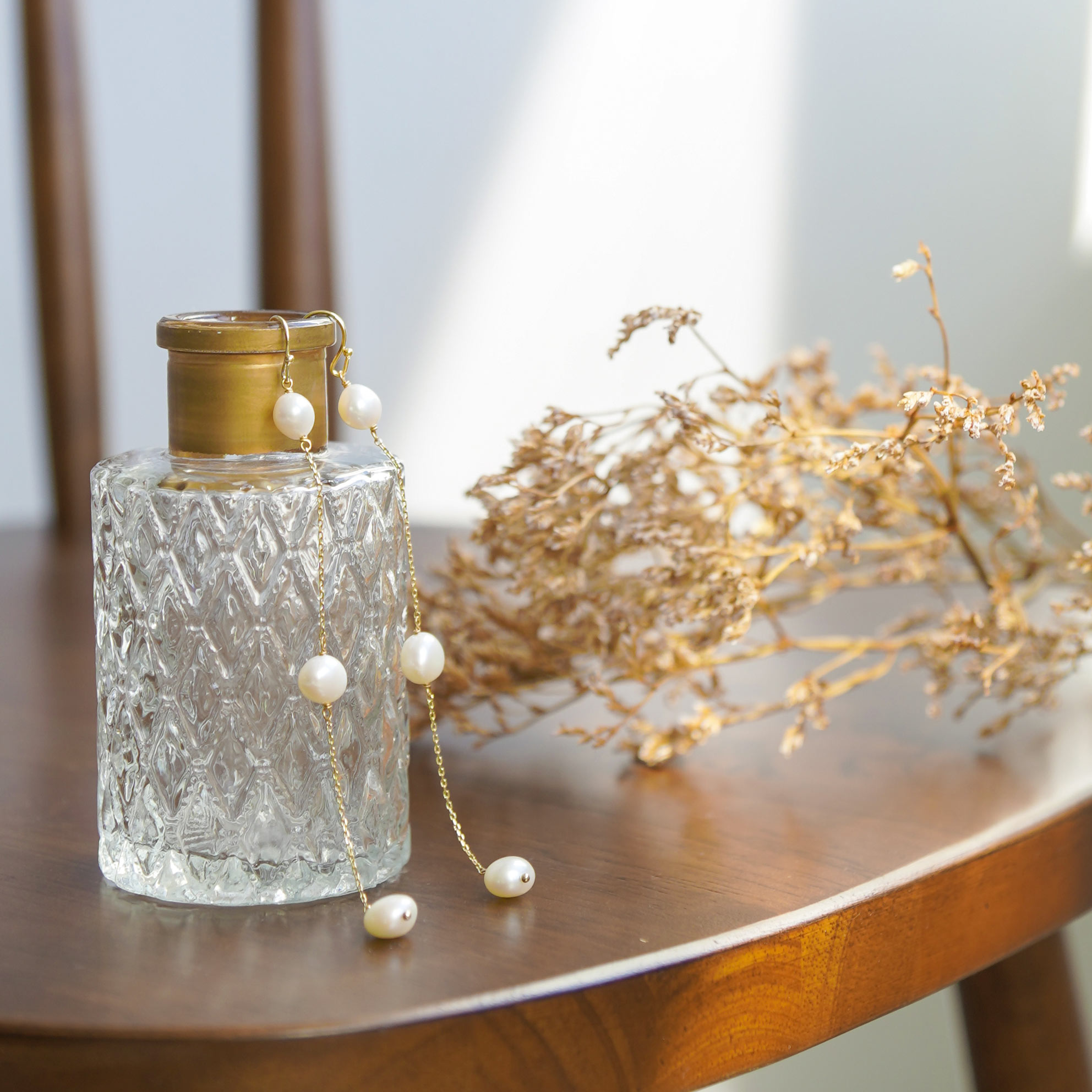 ボタン パール ロング ピアス イヤリング