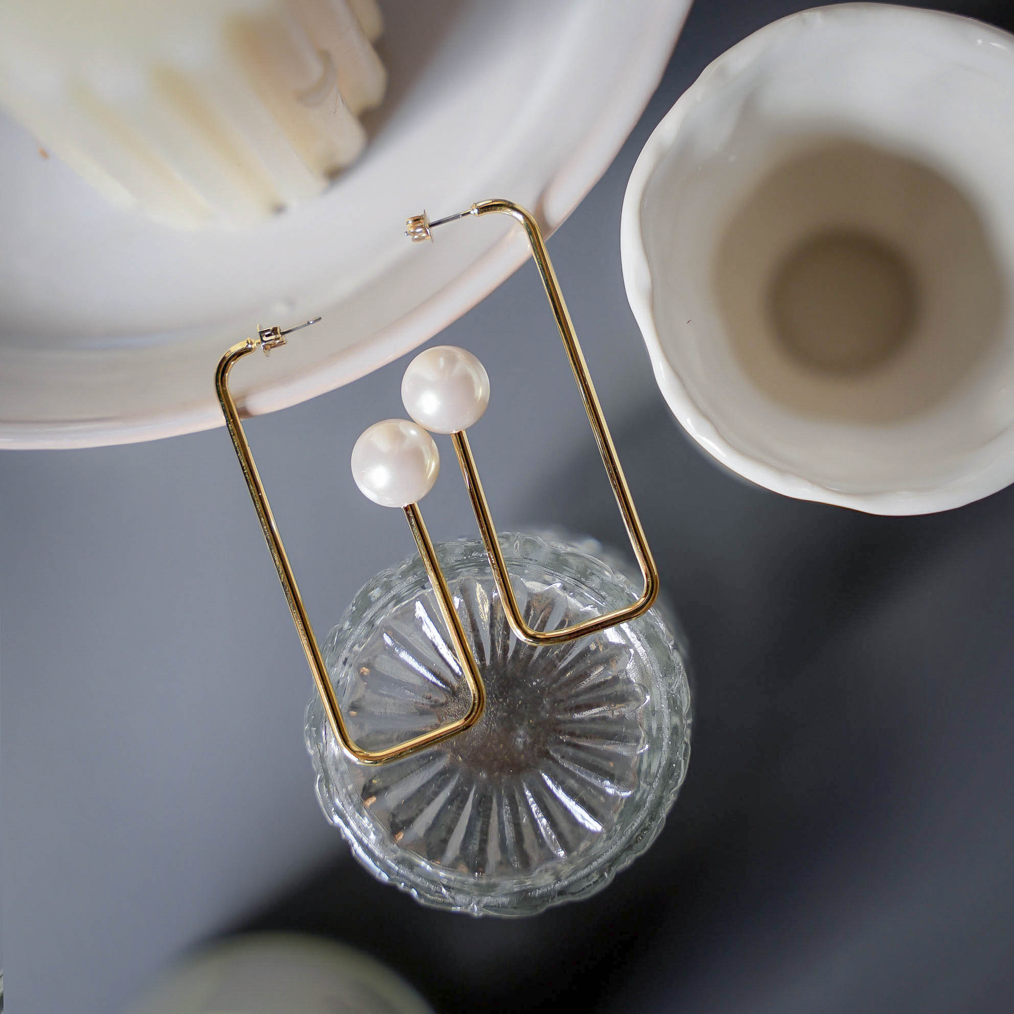 パール レクタングル ピアス イヤリング