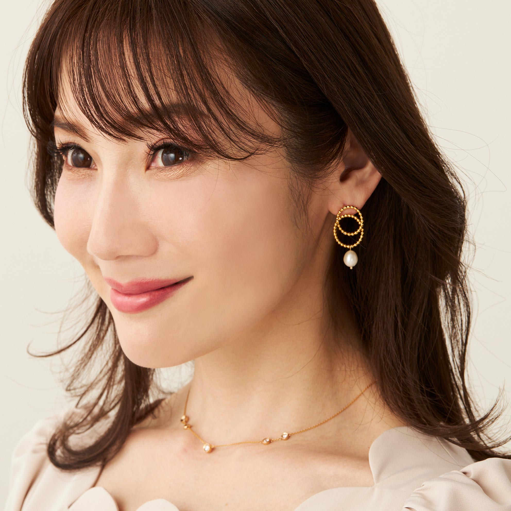 ダブル スタッズ リング ピアス イヤリング