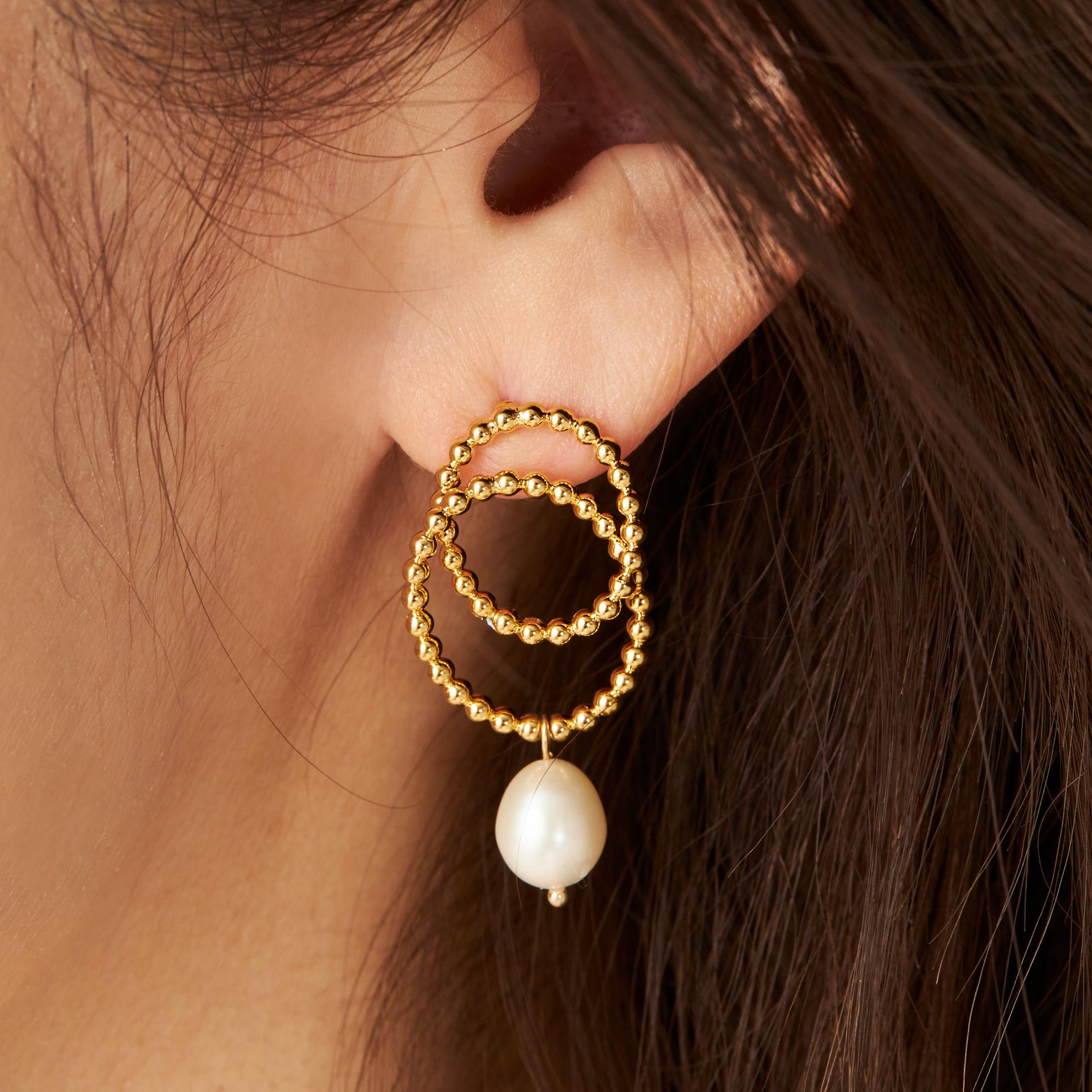 ダブル スタッズ リング ピアス イヤリング