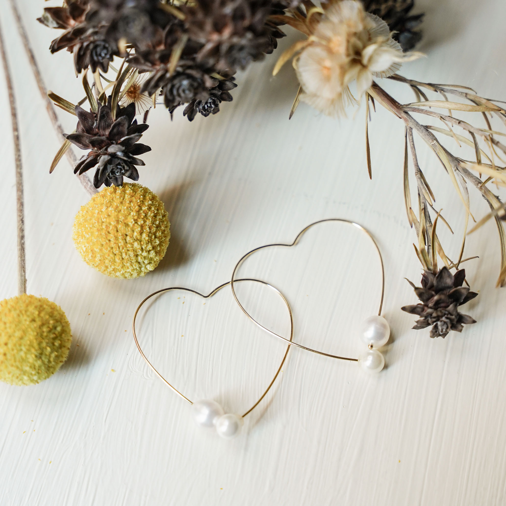 ハート フープ パール ピアス