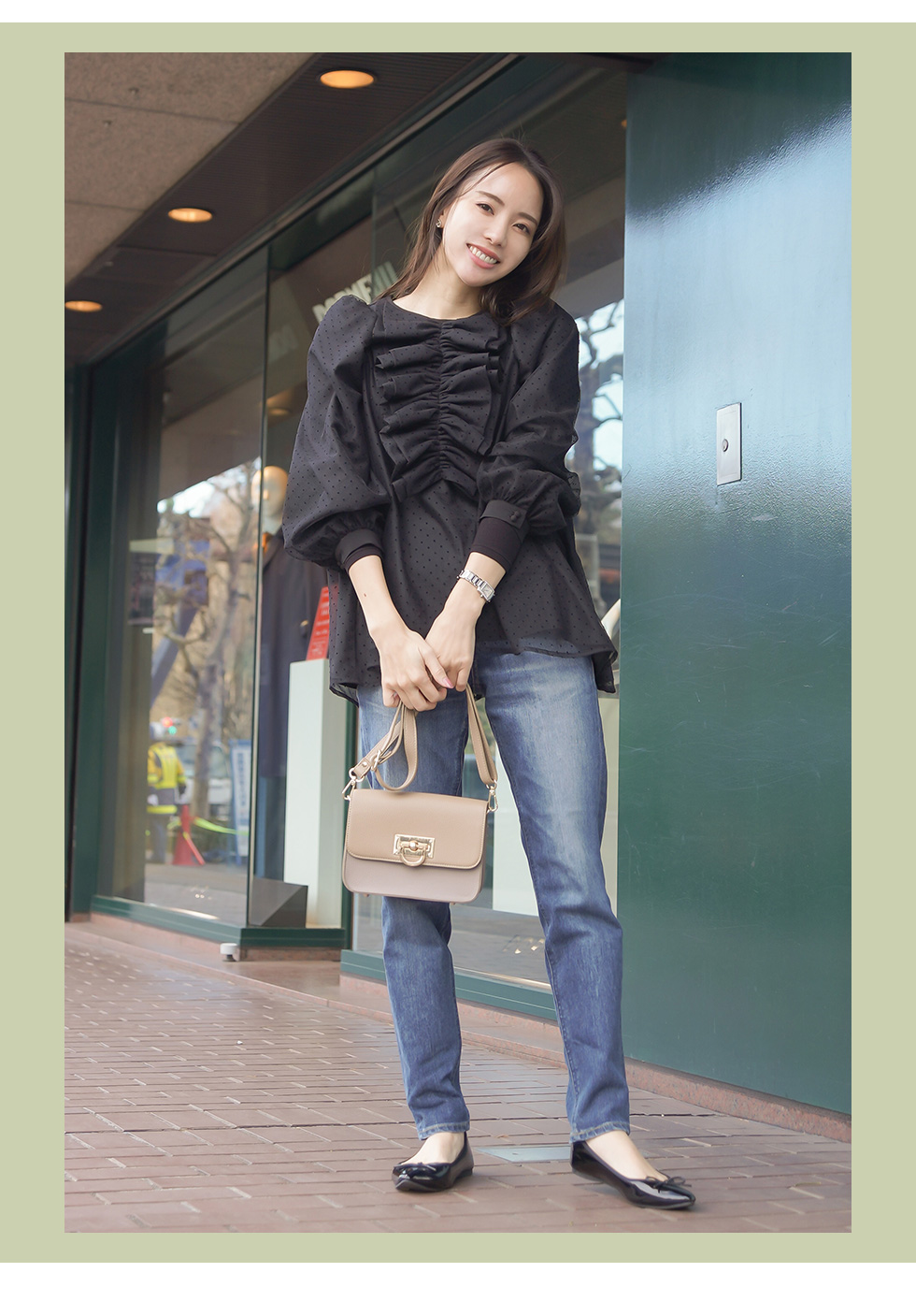 ドット フリル チュニック ブラウス lieulien×Chika