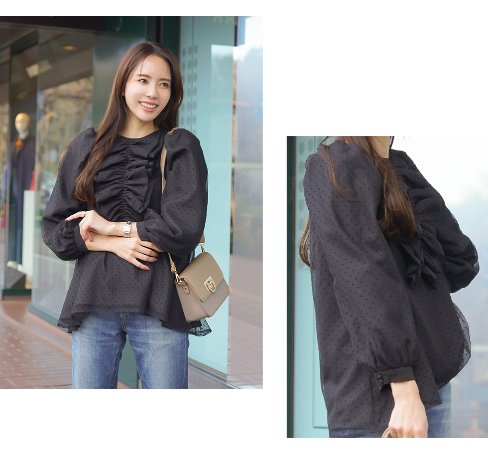 ドット フリル チュニック ブラウス lieulien×Chika