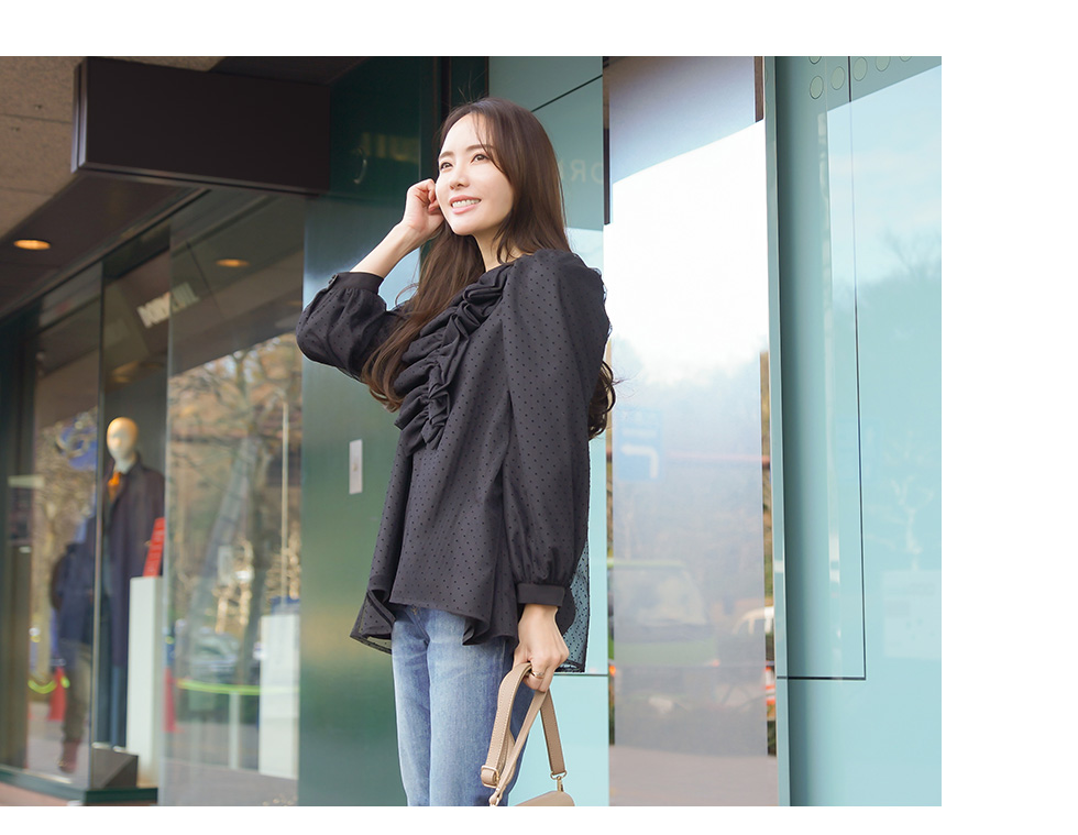 ドット フリル チュニック ブラウス lieulien×Chika