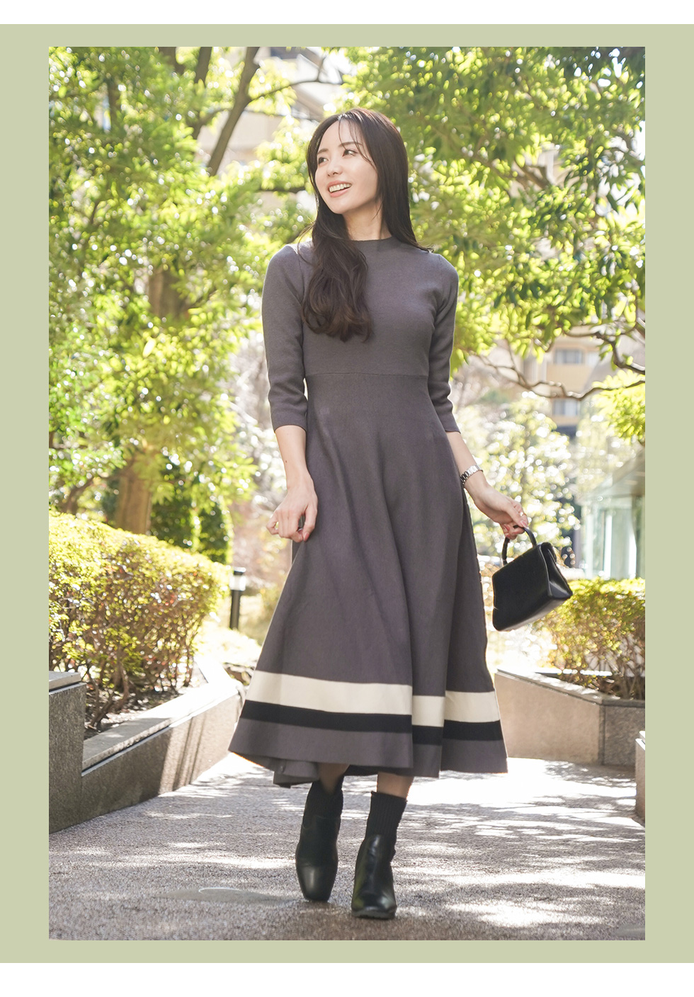 ヘムカラー フレアー ニット ワンピース lieulien×Chika