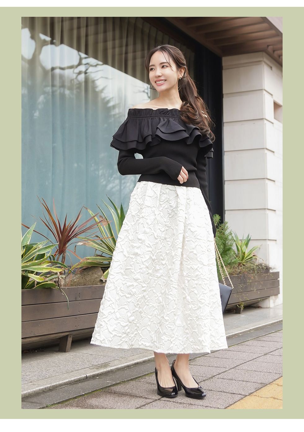 ダブルフリル オフショル ニット トップス lieulien×Chika