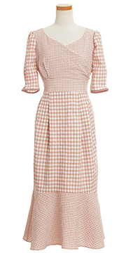 カシュクール バックリボン ギンガムチェック ワンピース le reve vaniller