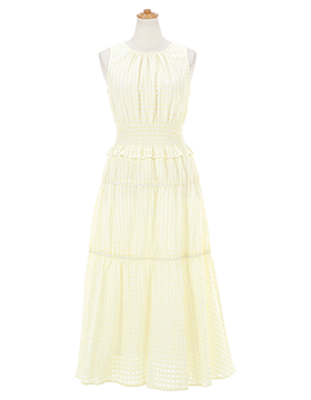 シアーチェック ティアード ワンピース Prima Scherrer