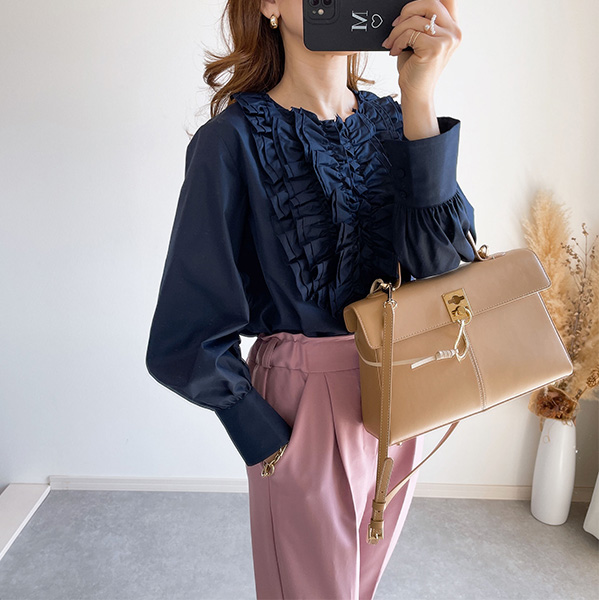 フロントフリル ボリューム袖 ブラウス Liala×PG