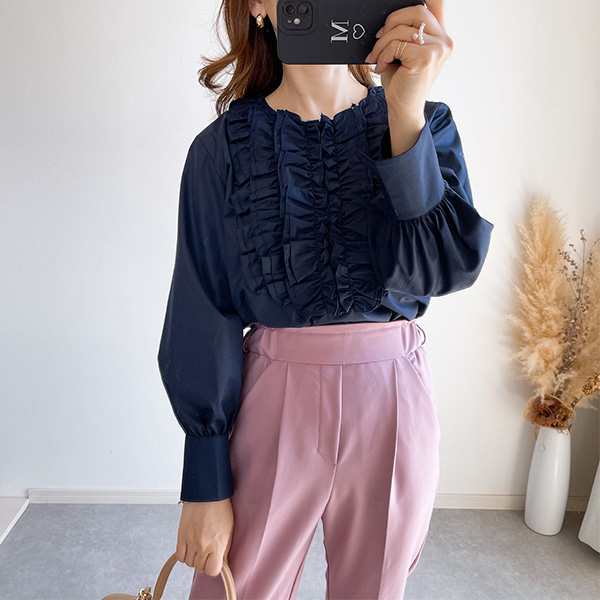 フロントフリル ボリューム袖 ブラウス Liala×PG