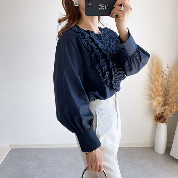 フロントフリル ボリューム袖 ブラウス Liala×PG