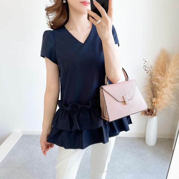 2段フリル Vネック ブラウス Liala×PG