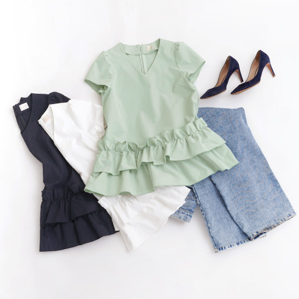 2段フリル Vネック ブラウス Liala×PG