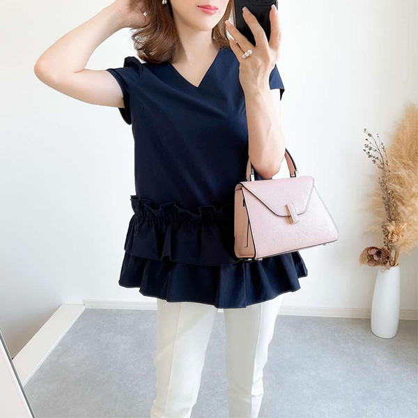 2段フリル Vネック ブラウス Liala×PG