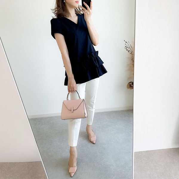 2段フリル Vネック ブラウス Liala×PG