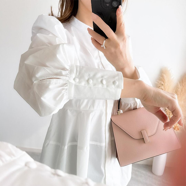 パフスリーブ コクーン ペプラム ブラウス Liala×PG