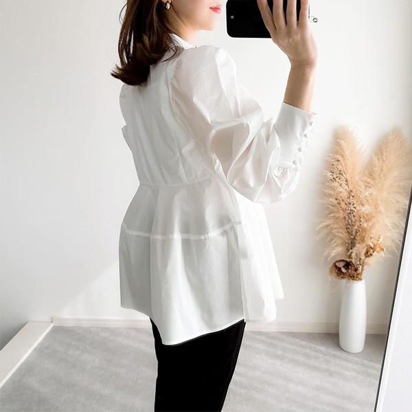 パフスリーブ コクーン ペプラム ブラウス Liala×PG