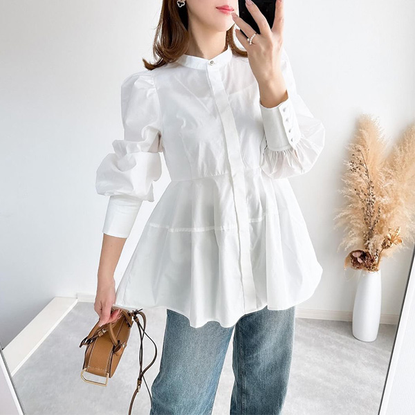 パフスリーブ コクーン ペプラム ブラウス Liala×PG