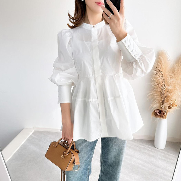 パフスリーブ コクーン ペプラム ブラウス Liala×PG