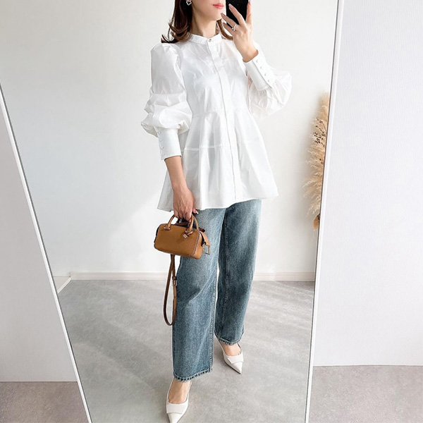 パフスリーブ コクーン ペプラム ブラウス Liala×PG