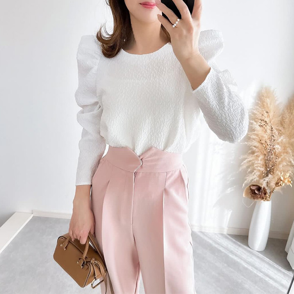 ふくれ ジャガード タックスリーブ ブラウス Liala×PG