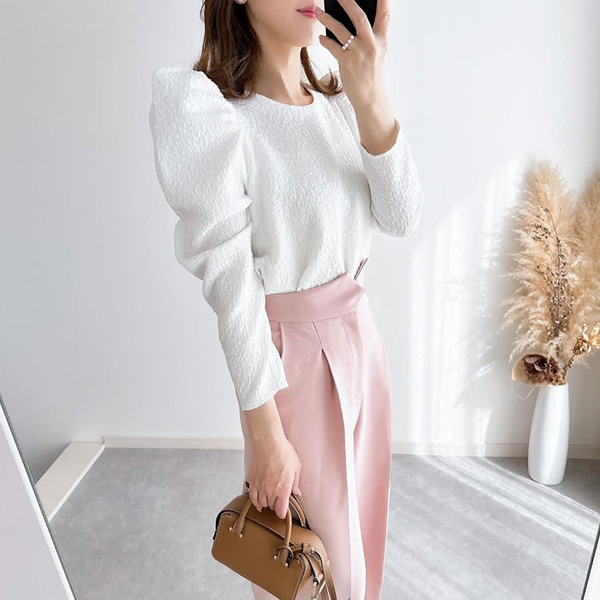 ふくれ ジャガード タックスリーブ ブラウス Liala×PG