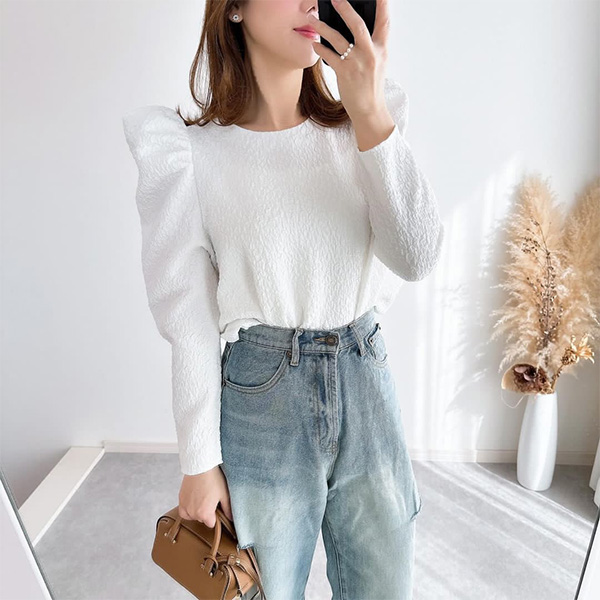 ふくれ ジャガード タックスリーブ ブラウス Liala×PG