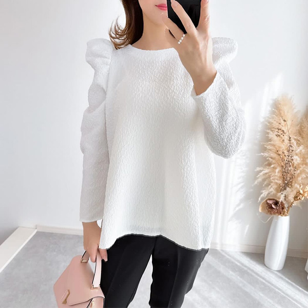 ふくれ ジャガード タックスリーブ ブラウス Liala×PG