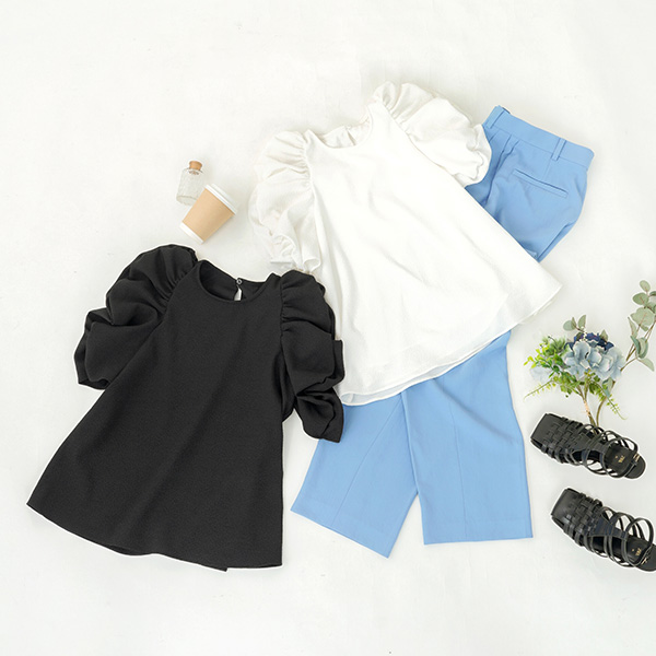 無地ドット ボリュームスリーブ ブラウス Liala×PG