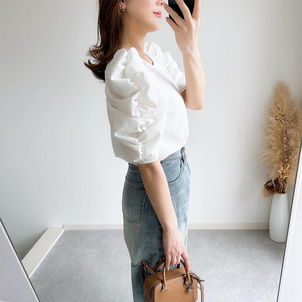 無地ドット ボリュームスリーブ ブラウス Liala×PG