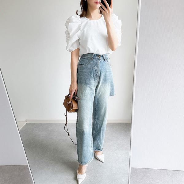 無地ドット ボリュームスリーブ ブラウス Liala×PG