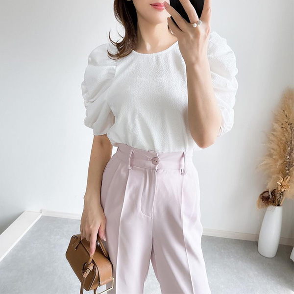 無地ドット ボリュームスリーブ ブラウス Liala×PG