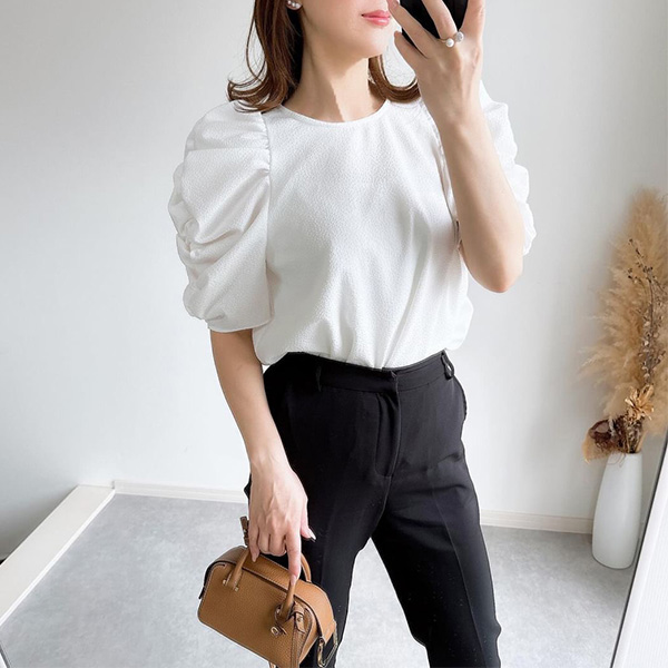 無地ドット ボリュームスリーブ ブラウス Liala×PG