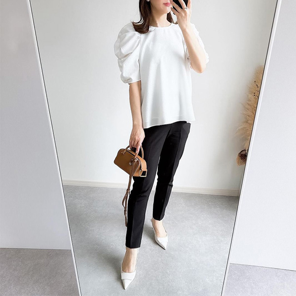 無地ドット ボリュームスリーブ ブラウス Liala×PG