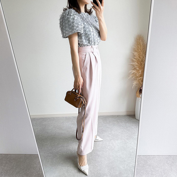 テープヤーン パフスリーブ ショート丈 ブラウス 半袖 Liala×PG