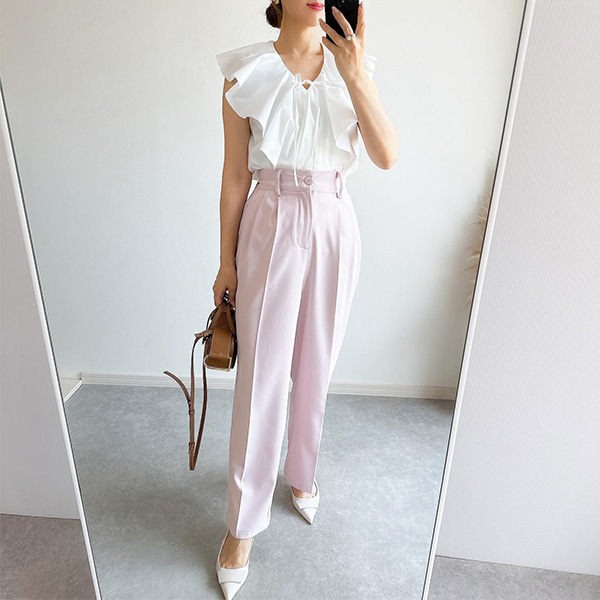 ラッフルカラー&フロント ブラウス Liala×PG