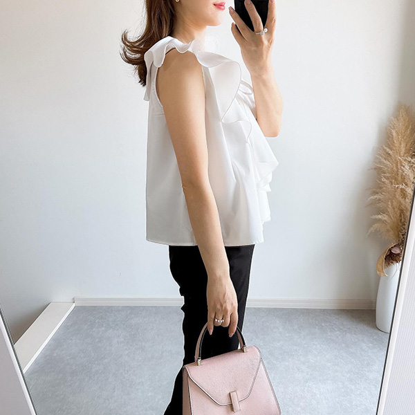 ラッフルカラー&フロント ブラウス Liala×PG