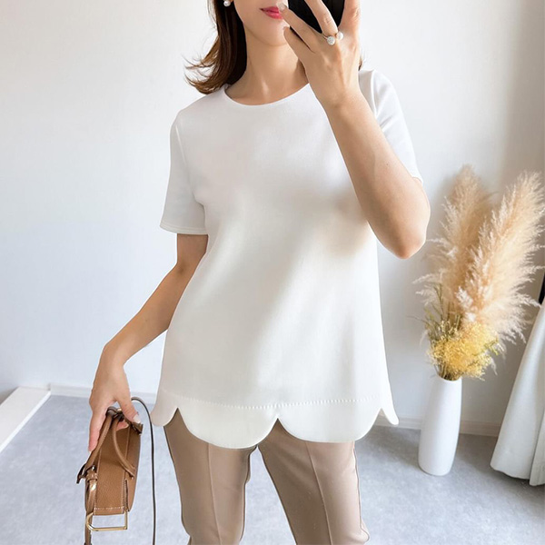 ダンボールニット スカラップヘム プルオーバー 半袖 Liala×PG